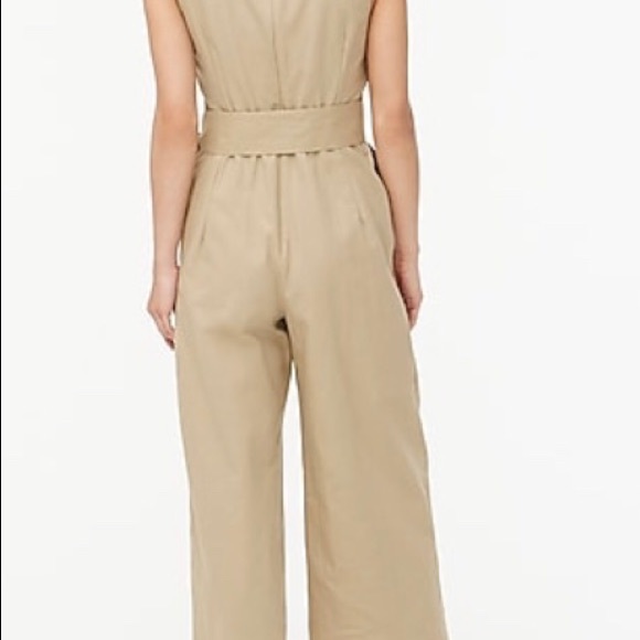 J. Crew Factory Khaki Tan Sleeveless Linen Blend V-neck Belted Jumpsuit - Picture 2 of 12